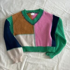 Vibrant Patchwork Crew Neck Sweater